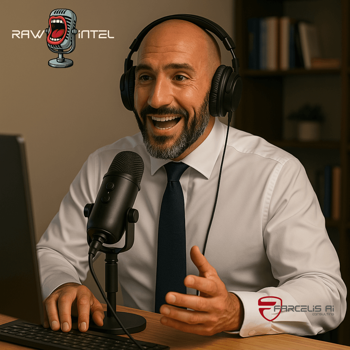 Raw Intel podcast artwork with a mouth speaking from a microphone